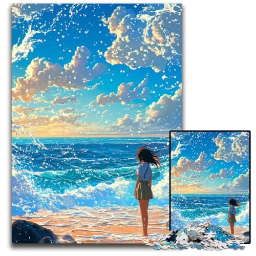 Puzzle für Erwachsene 1000 Teile AnimeMädchen am Meer Puzzle pädagogisches Denkspiel künstlerische HeimbüroDekoration ab 14 Jahren 1000 Teile (38 x 26 cm) von CXUOSADIP