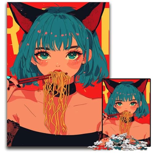 Puzzle für Erwachsene 1000 Teile AnimeMädchen isst Ramen pädagogisches Denkspiel künstlerische HeimbüroDekoration ab 14 Jahren 1000 Teile (75 x 50 cm) von CXUOSADIP
