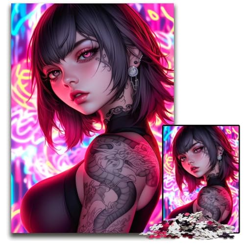 Puzzle für Erwachsene 1000 Teile AnimeMädchen mit Drachentattoo anspruchsvolle Puzzles interaktives Familienspiel Bastelgeschenk mit farbenfrohen Kunstwerken 1000 Teile (75 x 50 cm) von CXUOSADIP