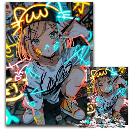 Puzzle für Erwachsene 1000 Teile AnimeMädchen mit Neonlichtern pädagogisches Denkspiel künstlerische HeimbüroDekoration ab 14 Jahren 1000 Teile (38 x 26 cm) von CXUOSADIP