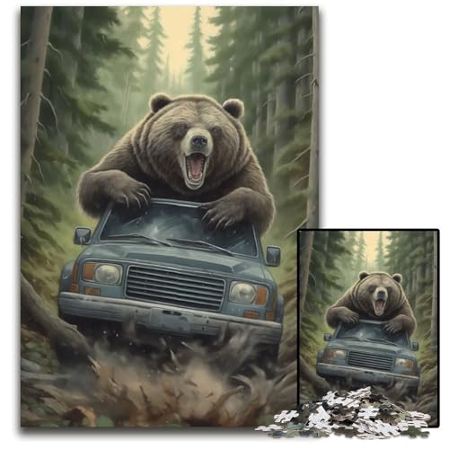 Puzzle für Erwachsene 1000 Teile Bär hinter dem Lenkrad Holzpuzzle für Erwachsene interaktives Familienspiel GehirnHerausforderung Lernspielzeug 1000 Teile (75 x 50 cm) von CXUOSADIP