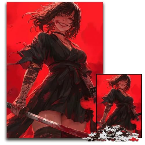 Puzzle für Erwachsene 1000 Teile Blutiges SamuraiMädchen pädagogisches Denkspiel künstlerische HeimbüroDekoration ab 14 Jahren 1000 Teile (75 x 50 cm) von CXUOSADIP