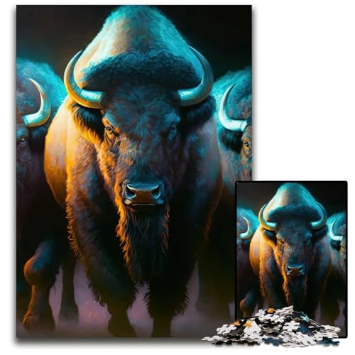Puzzle für Erwachsene 1000 Teile BüffelTier anspruchsvolle Puzzles interaktives Familienspiel Bastelgeschenk mit farbenfrohen Kunstwerken 1000 Teile (75 x 50 cm) von CXUOSADIP