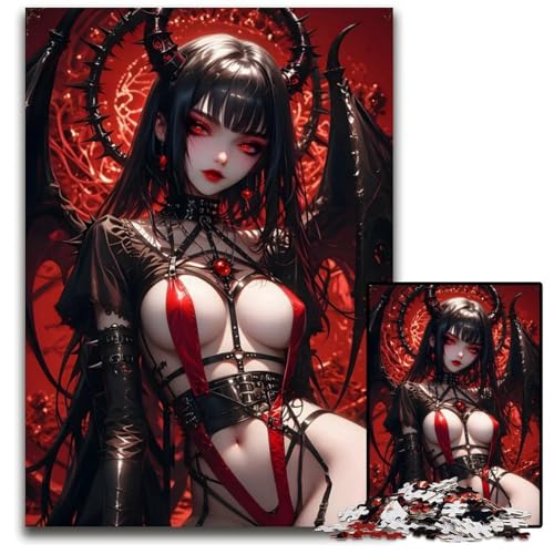 Puzzle für Erwachsene 1000 Teile Dämonenmädchen mit roten Augen Puzzle für Erwachsene interaktives Familienspiel Familienaktivitätsspiel 1000 Teile (38 x 26 cm) von CXUOSADIP