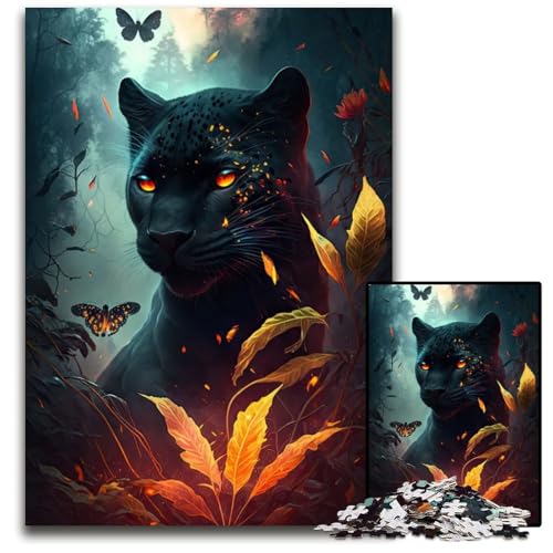 Puzzle für Erwachsene 1000 Teile EIN feuriger schwarzer Panther Holzpuzzle pädagogische Aktivität zur Verbesserung kognitiver Fähigkeiten 1000 Teile (38 x 26 cm) von CXUOSADIP