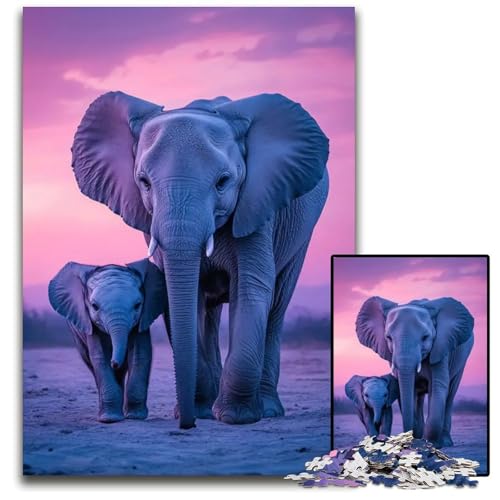 Puzzle für Erwachsene 1000 Teile Elefantenfamilie bei Sonnenuntergang 14 Holzpuzzles für Erwachsene interaktives Familienspiel GehirnHerausforderung Lernspielzeug 1000 Teile (75 x 50 cm) von CXUOSADIP