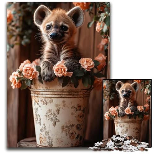 Puzzle für Erwachsene 1000 Teile Hyänenjunges im Blumentopf Papierpuzzle für Erwachsene interaktives Familienspiel GehirnHerausforderung Lernspielzeug 1000 Teile (38 x 26 cm) von CXUOSADIP
