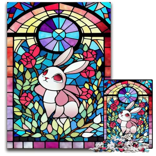 Puzzle für Erwachsene 1000 Teile KaninchenBuntglasStil Holzpuzzle für Erwachsene interaktives Familienspiel GehirnHerausforderung Lernspielzeug 1000 Teile (75 x 50 cm) von CXUOSADIP