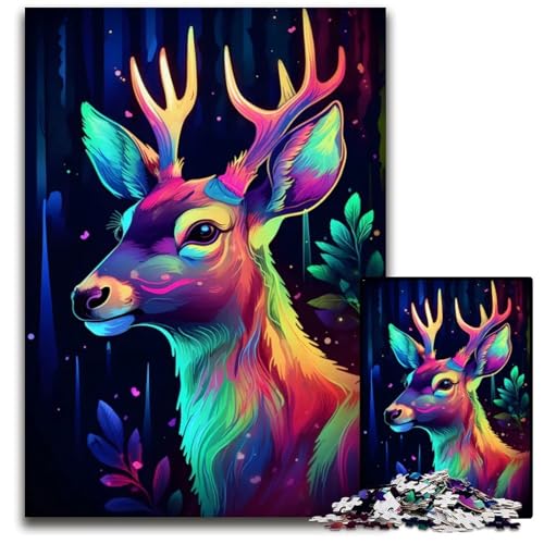 Puzzle für Erwachsene 1000 Teile Neon Deer14 Unmögliche Puzzles für Erwachsene Geburtstagsgeschenkidee Herausforderndes Denkspiel 1000 Teile (38 x 26 cm) von CXUOSADIP