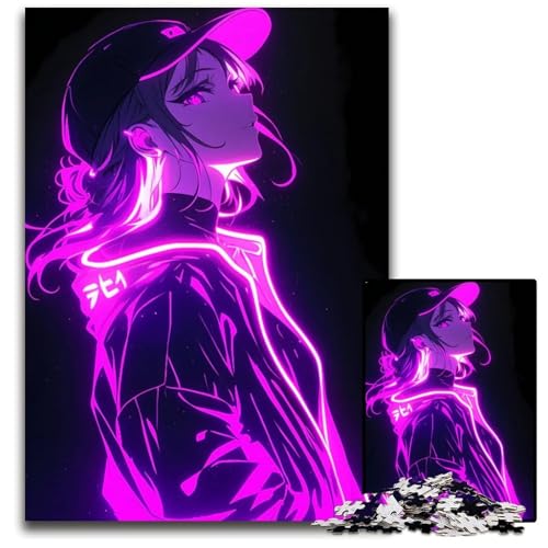 Puzzle für Erwachsene 1000 Teile NeonAnimeMädchen pädagogisches Denkspiel künstlerische HeimbüroDekoration ab 14 Jahren 1000 Teile (38 x 26 cm) von CXUOSADIP