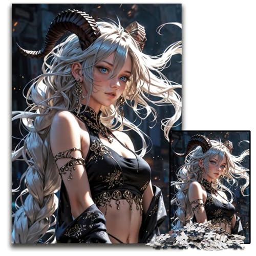 Puzzle für Erwachsene 1000 Teile Rätselhafte gehörnte Göttin in gotischer Eleganz Puzzle für Erwachsene Heimdekoration Denkspiel für Teenager Familieninteraktion 1000 Teile (38 x 26 cm) von CXUOSADIP