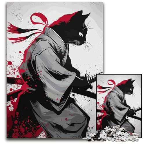 Puzzle für Erwachsene 1000 Teile SamuraiKatze anspruchsvolle Puzzles interaktives Familienspiel Bastelgeschenk mit farbenfrohen Kunstwerken 1000 Teile (75 x 50 cm) von CXUOSADIP