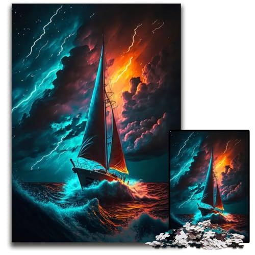 Puzzle für Erwachsene 1000 Teile Stürmische Seenacht Unmögliches Puzzle für Erwachsene Geburtstagsgeschenkidee anspruchsvolles Denkspiel 1000 Teile (38 x 26 cm) von CXUOSADIP