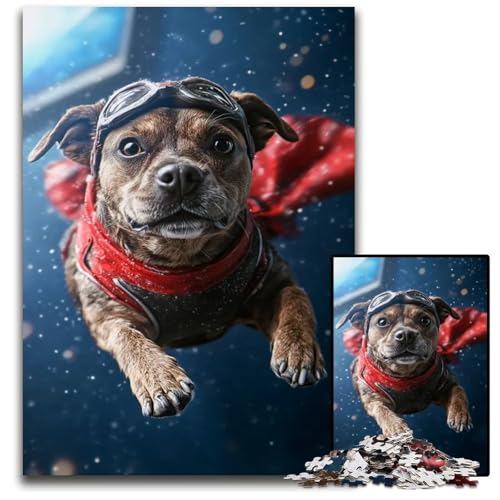 Puzzle für Erwachsene 1000 Teile Superheldenhund im Flug Holzpuzzle für Erwachsene interaktives Familienspiel GehirnHerausforderung Lernspielzeug 1000 Teile (75 x 50 cm) von CXUOSADIP