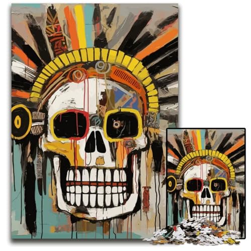 Puzzle für Erwachsene 1000 Teile Totenkopf im BasquiatStil Holzpuzzle für Erwachsene interaktives Familienspiel GehirnHerausforderung Lernspielzeug 1000 Teile (75 x 50 cm) von CXUOSADIP