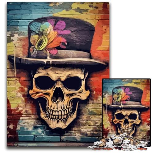 Puzzle für Erwachsene 1000 Teile Totenkopf im BasquiatStil Unmögliches Puzzle für Erwachsene Geburtstagsgeschenkidee anspruchsvolles Denkspiel 1000 Teile (75 x 50 cm) von CXUOSADIP