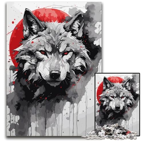 Puzzle für Erwachsene 1000 Teile Wolf japanischer Stil Papierpuzzle perfekt für Teenager Sammler ideale Heimdekoration Reisegeschenk 1000 Teile (38 x 26 cm) von CXUOSADIP