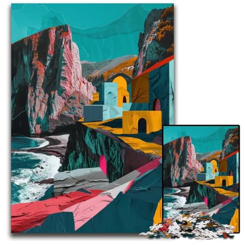 Puzzle für Erwachsene 1000 Teile abstrakte Küstenlandschaft Holzpuzzle für Erwachsene für Teenager und Familien Spaß zum Selbermachen Denkspiel Geschenk 1000 Teile (38 x 26 cm) von CXUOSADIP
