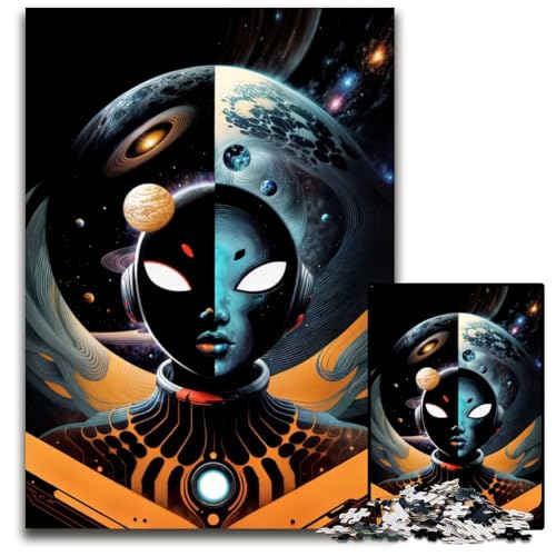 Puzzle für Erwachsene 1000 Teile abstraktes Gesicht im Weltraum Holzpuzzle pädagogische Aktivität für kognitive Fähigkeiten Verbesserung der kognitiven Fähigkeiten 1000 Teile (38 x 26 cm) von CXUOSADIP