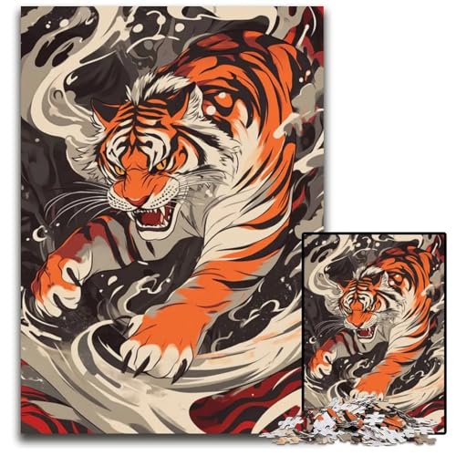 Puzzle für Erwachsene 1000 Teile japanischer Tiger in Wellen pädagogisches Denkspiel künstlerische HeimbüroDekoration ab 14 Jahren 1000 Teile (38 x 26 cm) von CXUOSADIP