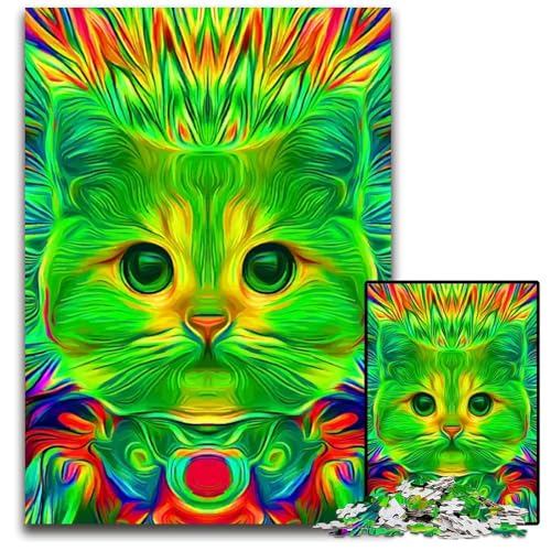 Puzzle für Erwachsene 1000 Teile psychedelische Katze Trippy Art14b Papierpuzzle für Erwachsene interaktives Familienspiel GehirnHerausforderung Lernspielzeug 1000 Teile (38 x 26 cm) von CXUOSADIP