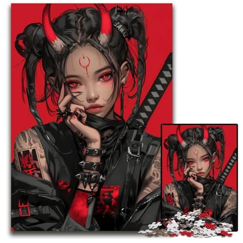 Puzzle für Erwachsene 1000 Teile rotäugiges Dämonenmädchen schwierige Puzzles für Erwachsene interaktives Familienspiel Bastelgeschenk mit farbenfrohen Kunstwerken 1000 Teile (38 x 26 cm) von CXUOSADIP