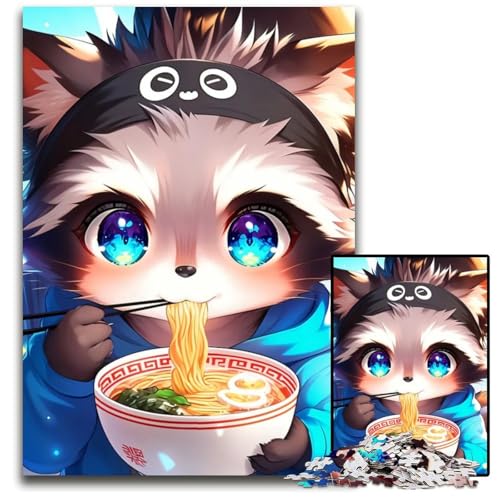 Puzzle für Erwachsene 1000 Teile süßer Waschbär der Ramen isst schwierige Puzzles für Erwachsene interaktives Familienspiel Bastelgeschenk mit farbenfrohen Kunstwerken 1000 Teile (75 x 50 cm) von CXUOSADIP