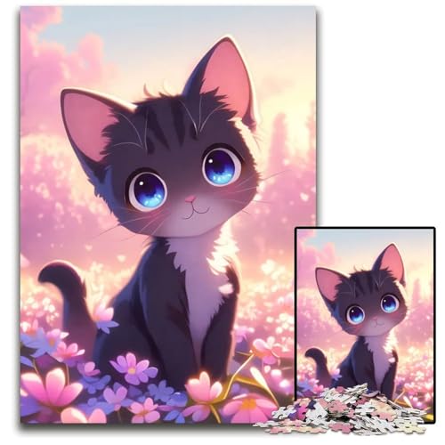 Puzzle für Erwachsene 1000 Teile süßes AnimeKätzchen auf der Wiese Puzzle für Erwachsene interaktives Familienspiel Familienaktivitätsspiel 1000 Teile (38 x 26 cm) von CXUOSADIP