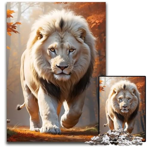 Puzzle für Erwachsene 1000 Teile weißer Löwe Herbst Unmögliches Puzzle für Erwachsene Geburtstagsgeschenkidee anspruchsvolles Denkspiel 1000 Teile (75 x 50 cm) von CXUOSADIP