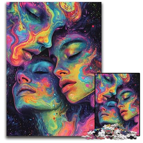 Puzzle für Erwachsene 1000 abstrakte Gesichter in Farbe 14 Holzpuzzles für Erwachsene für Teenager und Familien Spaß zum Selbermachen Denkspiel Geschenk 1000 Teile (38 x 26 cm) von CXUOSADIP