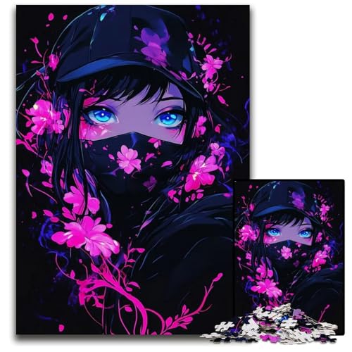 Puzzle für Erwachsene AnimeMädchen mit Blumen Holzpuzzle interaktives Familienspiel DIY Heimdekoration Denksportaufgabe Geschenk 1000 Teile (75 x 50 cm) von CXUOSADIP