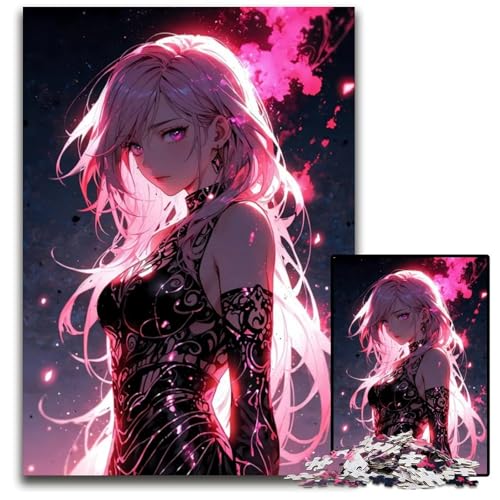 Puzzle für Erwachsene AnimeMädchen mit rosa Haaren Holzpuzzle interaktives Familienspiel DIY Heimdekoration Denksportaufgabe Geschenk 1000 Teile (38 x 26 cm) von CXUOSADIP