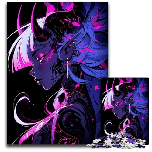 Puzzle für Erwachsene PC Dämonenmädchen mit rosa und blauen Haaren Holzpuzzle interaktives Familienspiel DIY Heimdekoration Denksportaufgabe Geschenk 1000 Teile (38 x 26 cm) von CXUOSADIP