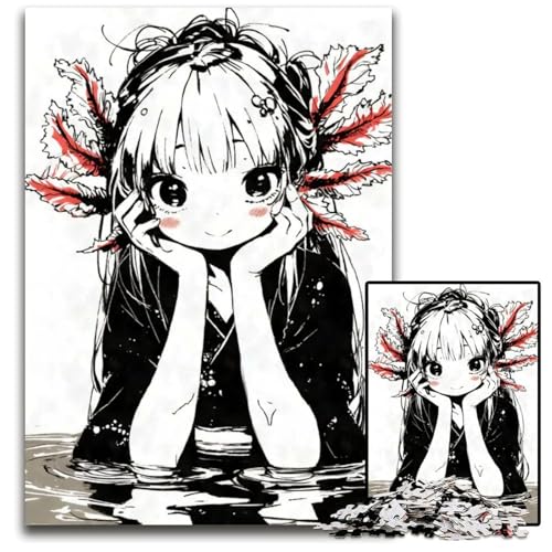 Puzzle für Erwachsene PC Kawaii Axolotl AnimeMädchen Holzpuzzle interaktives Familienspiel DIY Heimdekoration Denksportaufgabe Geschenk 1000 Teile (75 x 50 cm) von CXUOSADIP