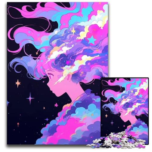 Puzzle für Erwachsene kosmisches Haar AnimeMädchen Holzpuzzle interaktives Familienspiel Heimdekoration Denksportaufgabe Geschenk 1000 Teile (38 x 26 cm) von CXUOSADIP