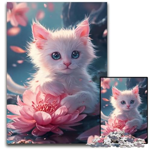 Puzzle für Erwachsene mit Katzen und Blumenmotiv süß 14 Stück 1000 Teile Puzzle für Erwachsene Geburtstage Feiertage am besten für Weihnachten 1000 Teile (75 x 50 cm) von CXUOSADIP