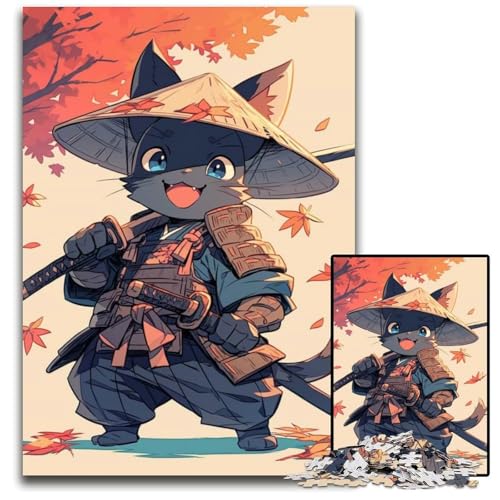 Puzzle für Erwachsene mit KatzenSamuraiIllustration Japanisches Zimmer 1000 Teile Puzzle für Erwachsene Geburtstage Feiertage am besten für Weihnachten 1000 Teile (75 x 50 cm) von CXUOSADIP