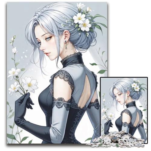 Puzzle für Erwachsene silberhaarige Schönheit in gotischer Spitze Holzpuzzle interaktives Familienspiel DIYHeimdekoration Denksportaufgabe Geschenk 1000 Teile (38 x 26 cm) von CXUOSADIP