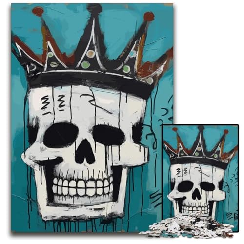Puzzle mit 1000 Teilen Totenkopf im BasquiatStil Holzpuzzle anspruchsvolles Denkspiel für Teenager Spaß am Familienspielabend 1000 Teile (75 x 50 cm) von CXUOSADIP
