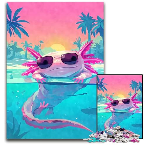 Puzzle mit 1000 Teilen für Erwachsene Axolotl mit Sonnenbrille Puzzle für Erwachsene Geburtstagsgeschenkidee anspruchsvolles Denkspiel 1000 Teile (75 x 50 cm) von CXUOSADIP