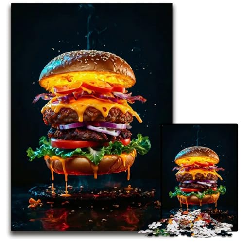 Puzzle mit 1000 Teilen für Erwachsene EIN Cheeseburger auf dem Display Holzpuzzle interaktives Familienspiel GehirnHerausforderung Lernspielzeug 1000 Teile (75 x 50 cm) von CXUOSADIP