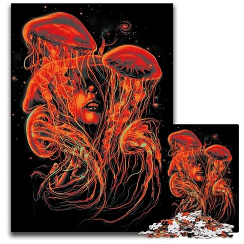Puzzle mit 1000 Teilen für Erwachsene EIN wunderschönes Wahnporträtgemälde mit JellyfiHolzpuzzle interaktives Familienspiel GehirnHerausforderung Lernspielzeug 1000 Teile (75 x 50 cm) von CXUOSADIP