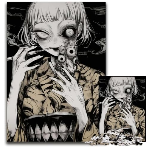 Puzzle mit 1000 Teilen für Erwachsene gruseliges AnimeMädchen mit Augen Holzpuzzle perfekt für Halloween Weihnachten Geburtstagsgeschenk 1000 Teile (38 x 26 cm) von CXUOSADIP