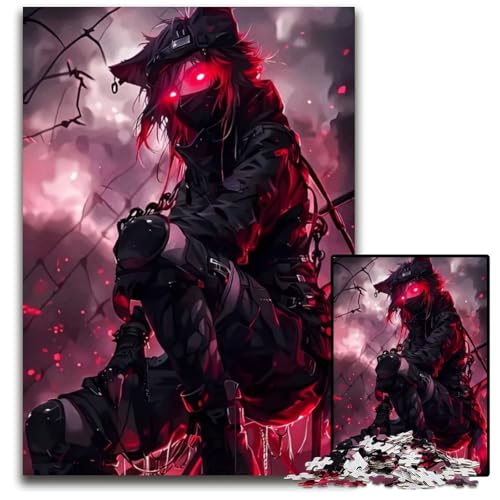 Puzzle mit 1000 Teilen für Erwachsene rotäugiges AnimeKatzenmädchen Holzpuzzle perfekt für Halloween Weihnachten Geburtstagsgeschenk 1000 Teile (38 x 26 cm) von CXUOSADIP