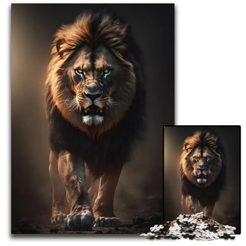Puzzle mit Poster Wütender Wilder Löwe 1000 Teile Holzpuzzle ideal für Verliebte perfektes Weihnachts Neujahrs und Valentinstagsgeschenk 1000 Teile (38 x 26 cm) von CXUOSADIP