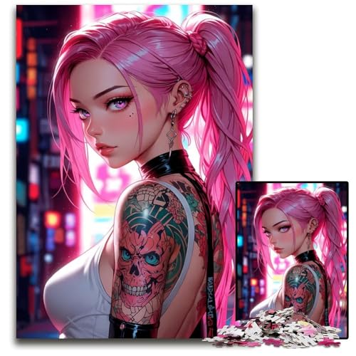 Puzzle mit posierendem AnimeMädchen mit rosa Haaren 1000 Teile Puzzle für Erwachsene perfekt für Familienfeiern Geburtstage Feiertage 1000 Teile (75 x 50 cm) von CXUOSADIP
