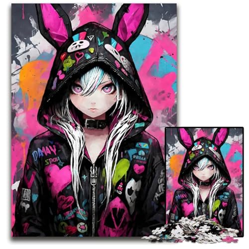 Puzzleteil HäschenmädchenGraffitiKunst schwierige Puzzles für Erwachsene für Teenager Familienspieleabend hirnfordernde Geschenkidee 1000 Teile (75 x 50 cm) von CXUOSADIP