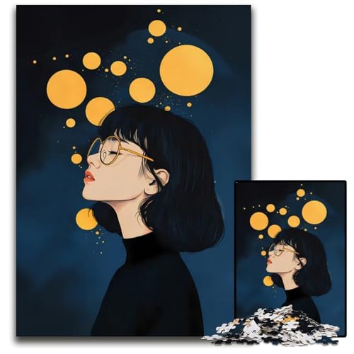 Puzzleteil Mädchen starrt auf Lichter schwierige Puzzles für Erwachsene und Teenager Spieleabend für die ganze Familie anspruchsvolle Geschenkidee 1000 Teile (75 x 50 cm) von CXUOSADIP
