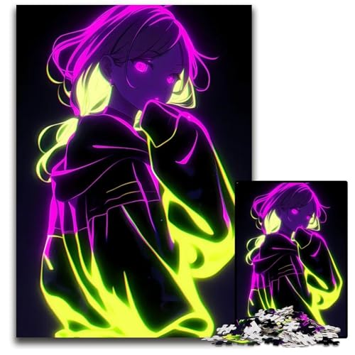 Puzzleteil NeonAnimeMädchen schwierige Puzzles für Erwachsene für Teenager Familienspieleabend hirnfordernde Geschenkidee 1000 Teile (38 x 26 cm) von CXUOSADIP