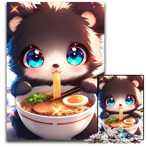 Puzzleteil Süßer Bär isst Ramen schwierige Puzzles für Erwachsene und Teenager Spieleabend für die ganze Familie anspruchsvolle Geschenkidee 1000 Teile (75 x 50 cm) von CXUOSADIP